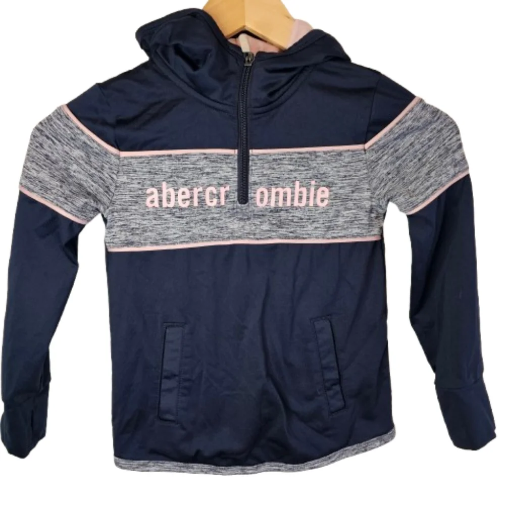 Abercrombie Kids Sport Hoodie Quarter Zip Navy Pink Gray Size 5/6